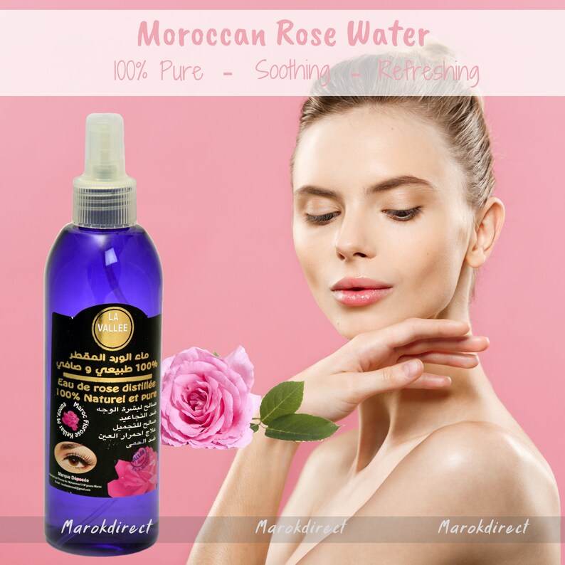 100% Pure Moroccan Rose Water Mist for Hydrated & Toning Skin