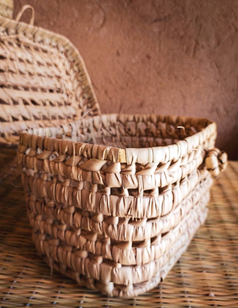 Moroccan Palm Leaf Storage Trunk & Picnic Basket with Lid