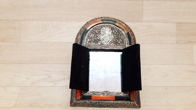 Handmade Moroccan Wall Mirror with Mosaic Wood and Bone Frame