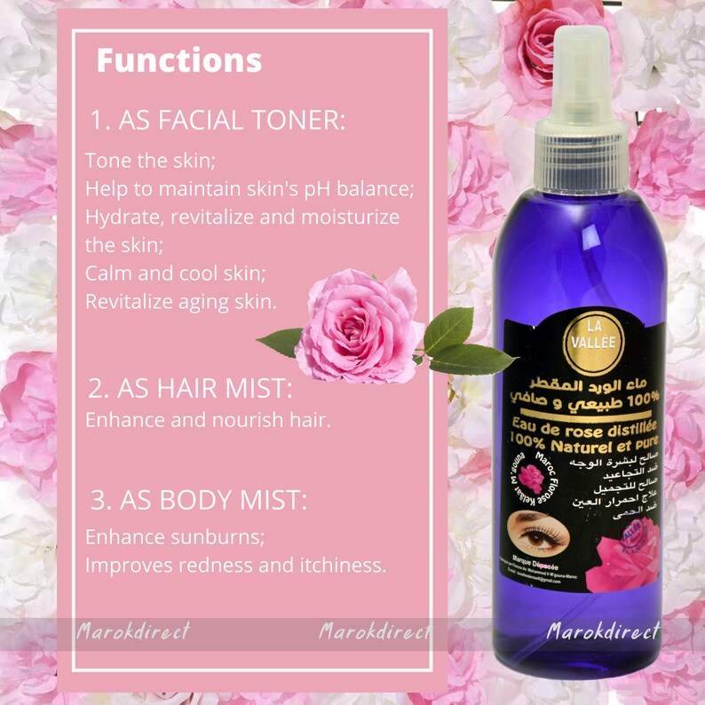 100% Pure Moroccan Rose Water Mist for Hydrated & Toning Skin