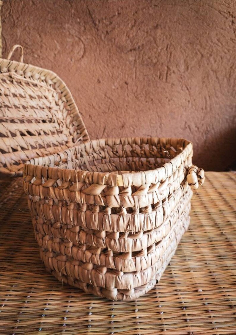 Moroccan Palm Leaf Storage Trunk & Picnic Basket with Lid