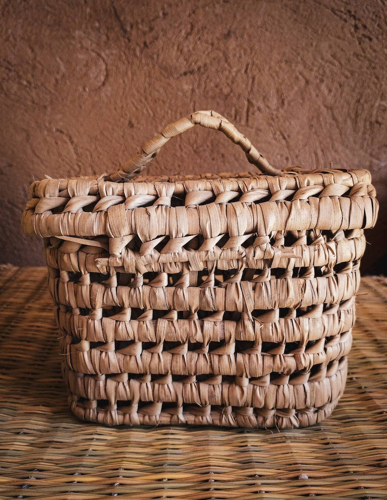 Moroccan Palm Leaf Storage Trunk & Picnic Basket with Lid