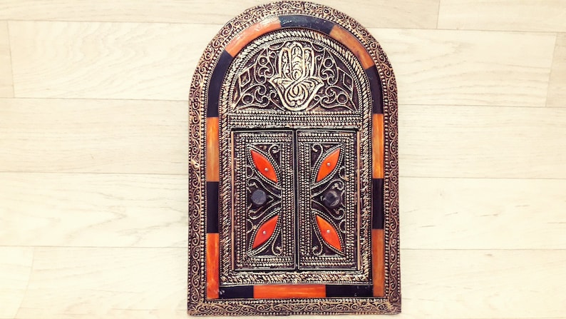 Handmade Moroccan Wall Mirror with Mosaic Wood and Bone Frame