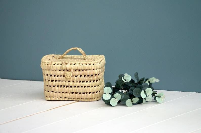 Moroccan Palm Leaf Storage Trunk & Picnic Basket with Lid