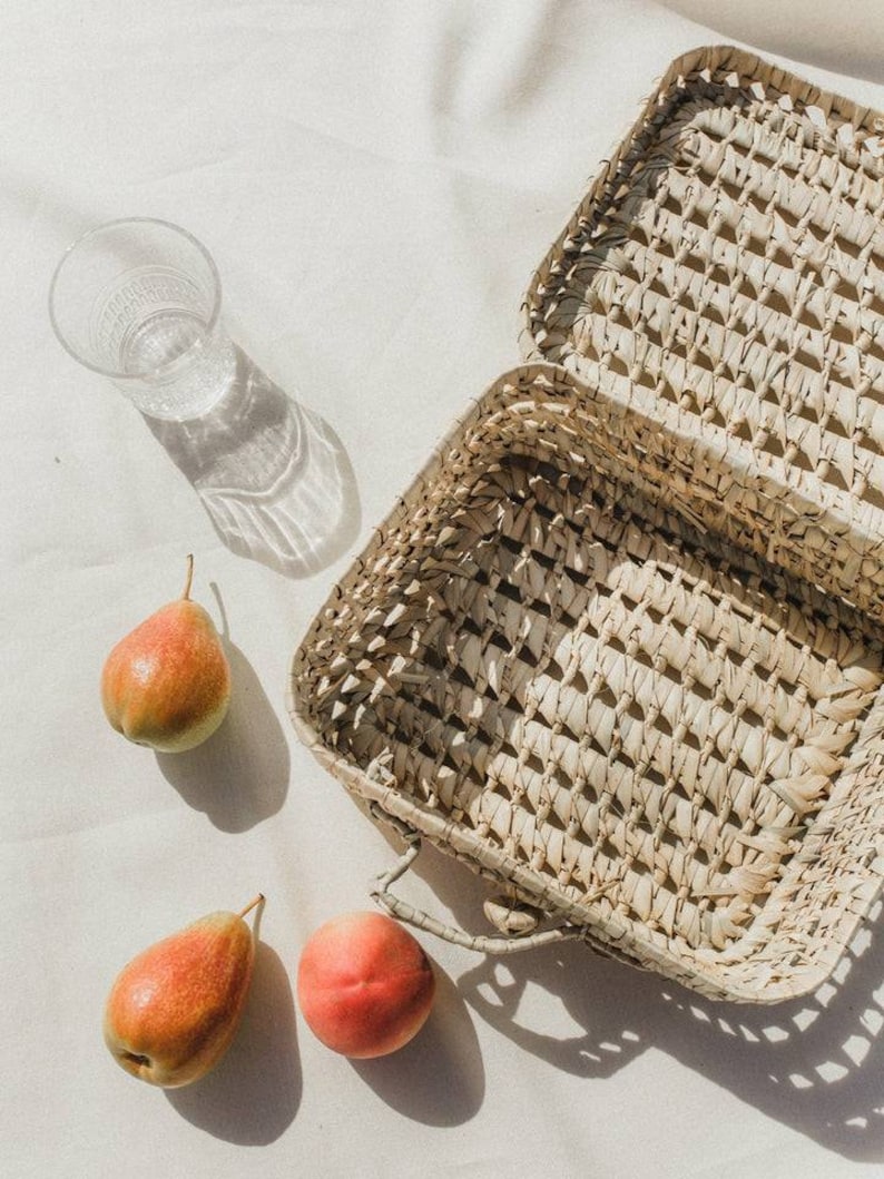 Moroccan Palm Leaf Storage Trunk & Picnic Basket with Lid