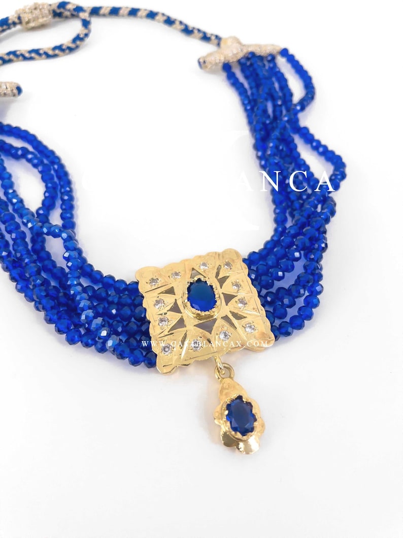 Gold Blue Choker Necklace