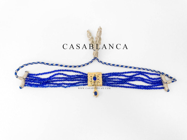 Gold Blue Choker Necklace