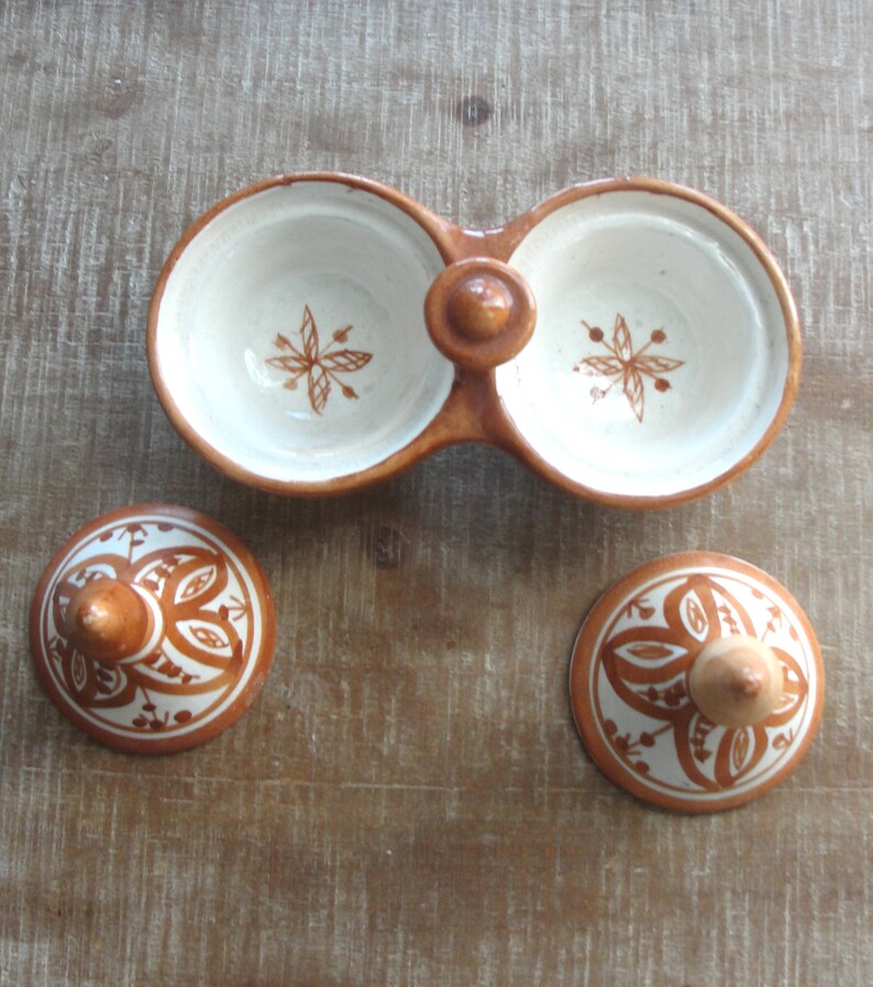 Vintage Moroccan Pottery Collection: Spice Tagine, Salt & Pepper Pots, Serving Dish