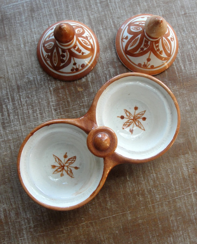 Vintage Moroccan Pottery Collection: Spice Tagine, Salt & Pepper Pots, Serving Dish