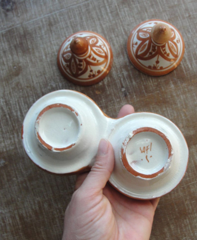 Vintage Moroccan Pottery Collection: Spice Tagine, Salt & Pepper Pots, Serving Dish