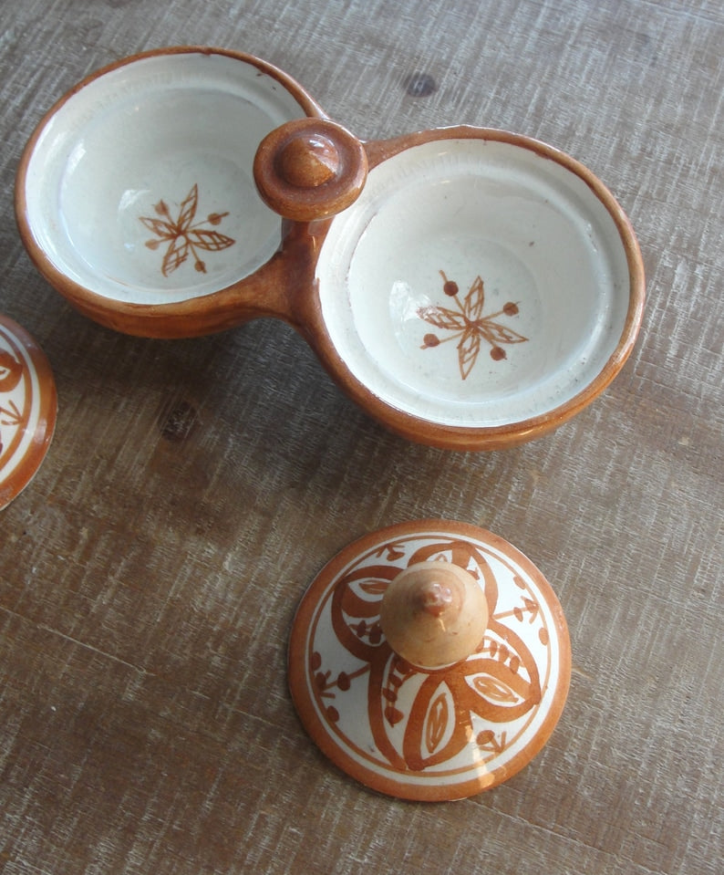 Vintage Moroccan Pottery Collection: Spice Tagine, Salt & Pepper Pots, Serving Dish