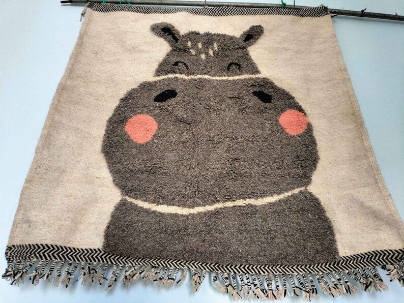 Moroccan Tapestry Wall Art with Hippo