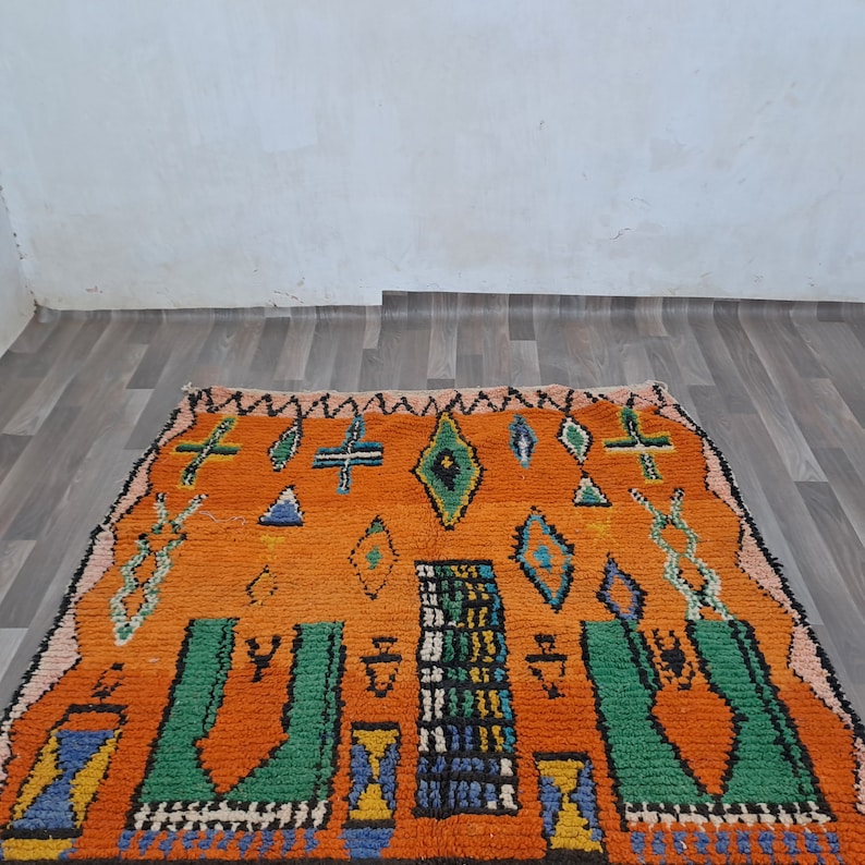 Authentic Moroccan Handwoven Wool Rug in Vibrant Orange