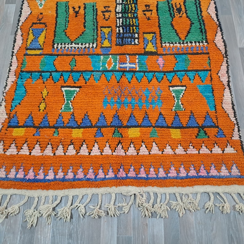 Authentic Moroccan Handwoven Wool Rug in Vibrant Orange