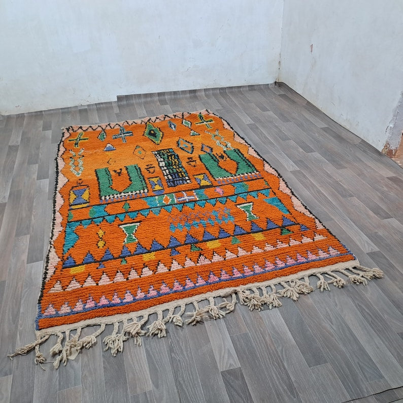 Authentic Moroccan Handwoven Wool Rug in Vibrant Orange