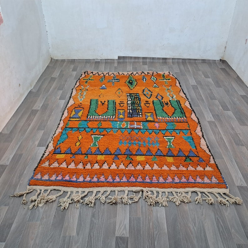 Authentic Moroccan Handwoven Wool Rug in Vibrant Orange