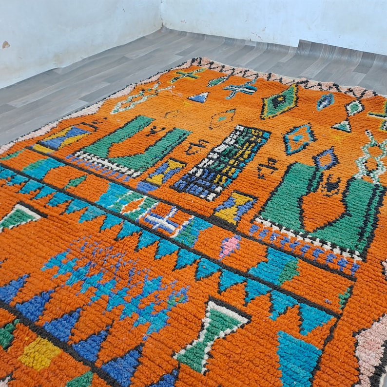 Authentic Moroccan Handwoven Wool Rug in Vibrant Orange