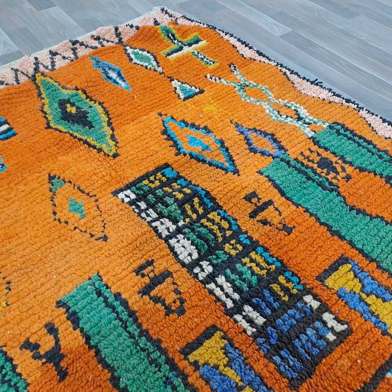 Authentic Moroccan Handwoven Wool Rug in Vibrant Orange