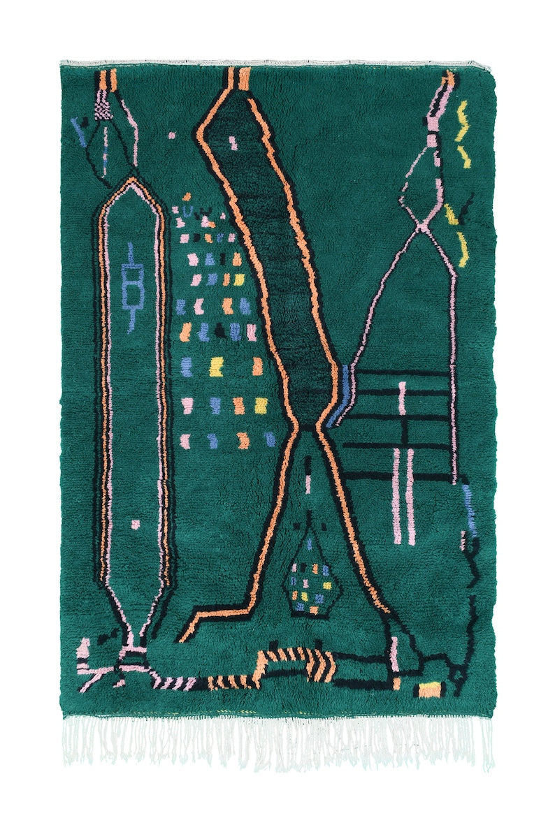 Luxurious Green Beni Ourain Rug with Intriguing Patterns