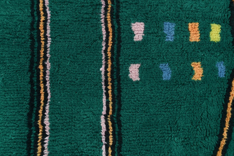 Luxurious Green Beni Ourain Rug with Intriguing Patterns