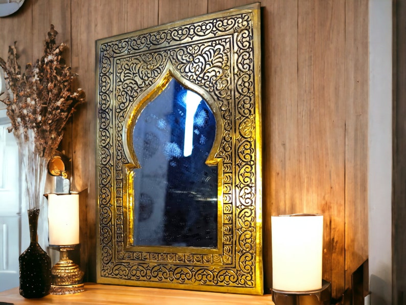 Antique Moroccan Brass Wall Mirror