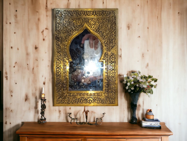 Antique Moroccan Brass Wall Mirror